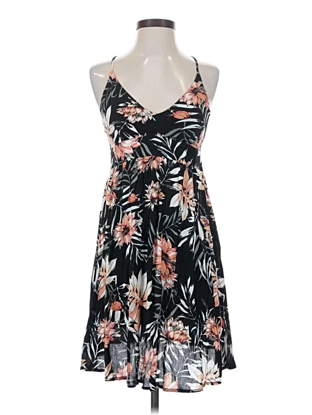 Rip Curl Black Floral V-Neck Spaghetti Strap Midi Dress